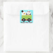 Snowman Penguin Trein Auto Kerstmis Vierkante Sticker (Tas)