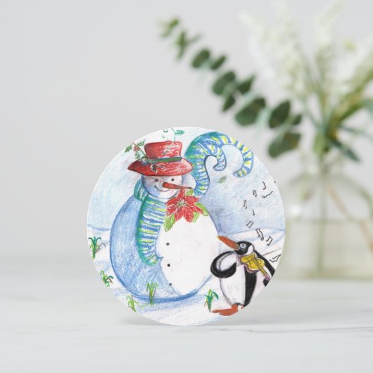 SNOWMAN, PENGUIN'S WINTER SERENADE HOLIDAY PARTY KAART (Staand voorkant)