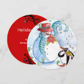SNOWMAN, PENGUIN'S WINTER SERENADE HOLIDAY PARTY KAART (Voorkant / Achterkant)