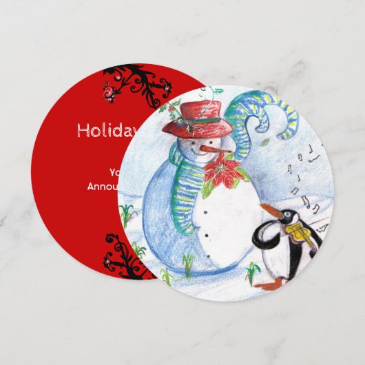 SNOWMAN, PENGUIN'S WINTER SERENADE HOLIDAY PARTY KAART (Voorkant / Achterkant)