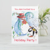 SNOWMAN, PENGUIN'S WINTER SERENADE HOLIDAY PARTY KAART (Staand voorkant)