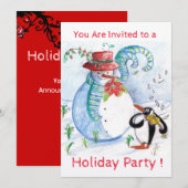 SNOWMAN, PENGUIN'S WINTER SERENADE HOLIDAY PARTY KAART (Voorkant / Achterkant)