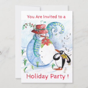 SNOWMAN, PENGUIN'S WINTER SERENADE HOLIDAY PARTY KAART