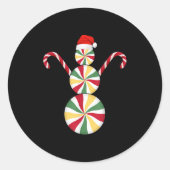 Snowman Peppermint Candies Merry Christmas Pajamas Ronde Sticker (Voorkant)