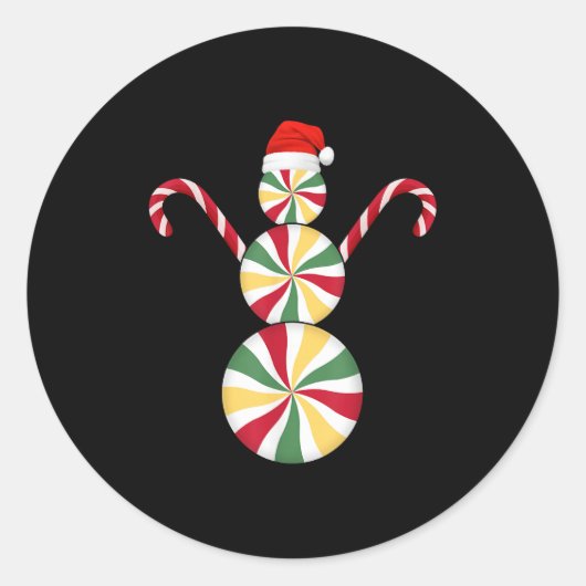 Snowman Peppermint Candies Merry Christmas Pajamas Ronde Sticker (Voorkant)