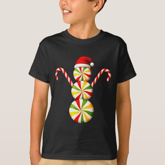 Snowman Peppermint Candies Merry Christmas Pajamas T-shirt (Voorkant)