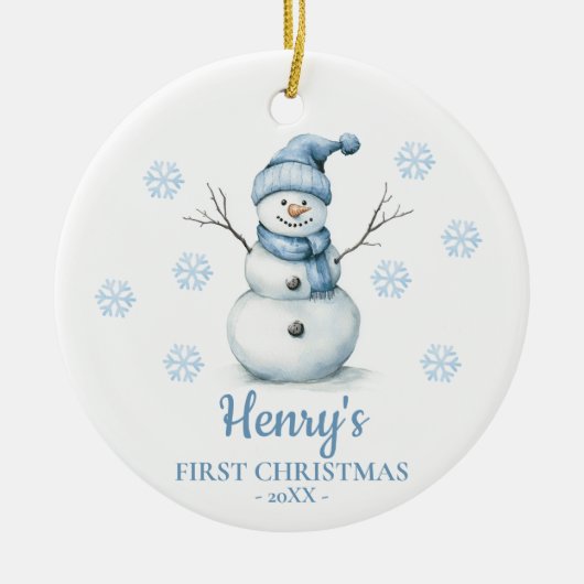 Snowman Personalized Baby's First Christmas Keramisch Ornament (Voorkant)