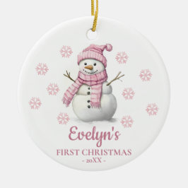 Snowman Personalized Girl's First Christmas Keramisch Ornament