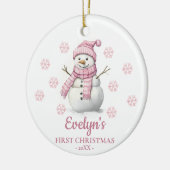 Snowman Personalized Girl's First Christmas Keramisch Ornament (Links)