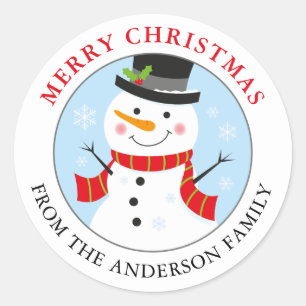 Snowman Personalized Holiday Sticker Round