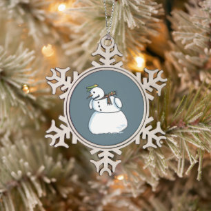 Snowman pewter snewflake kerstversiering tin sneeuwvlok ornament