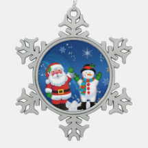 Snowman Pewter Snowflake Ornament