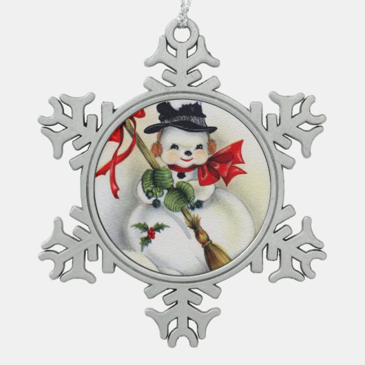Snowman Pewter Snowflake Ornament (Voorkant)