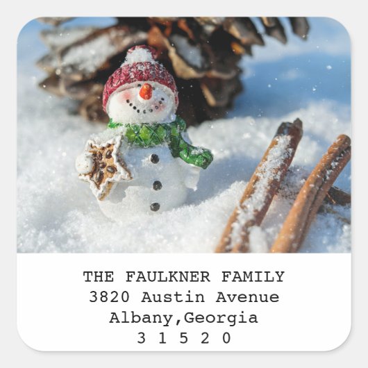 Snowman Photo Christmas Return Address Sticker (Voorkant)