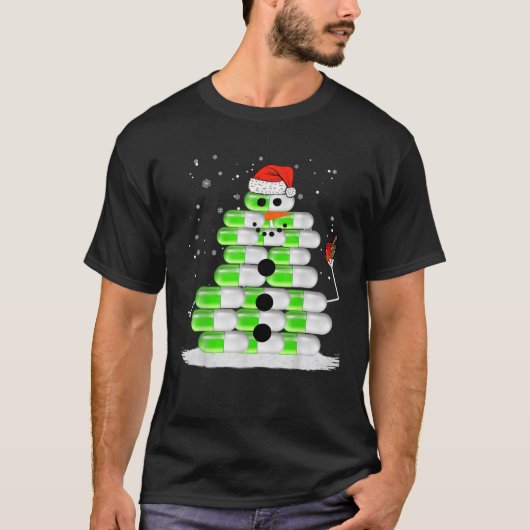 Snowman Pill Stack Santa Hat Kerstapotheek Te T-shirt (Voorkant)