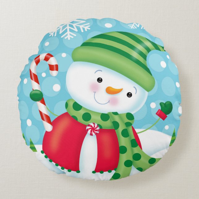 Snowman Pillow Rond Kussen (Voorkant)
