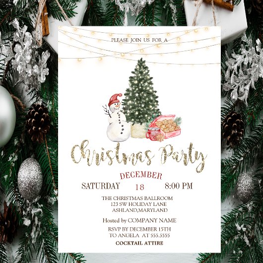 Snowman, Pine Tree, Cookies kerstparty Kaart