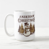 Snowman Pine Trees Familienaam Kerstmis Koffiemok (Links)