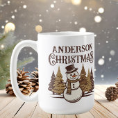 Snowman Pine Trees Familienaam Kerstmis Koffiemok
