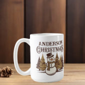 Snowman Pine Trees Familienaam Kerstmis Koffiemok