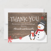 Snowman pinguin Winter Rustic Wood Dank u wel (Voorkant)