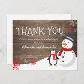 Snowman pinguin Winter Rustic Wood Dank u wel (Voorkant / Achterkant)