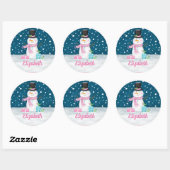 Snowman Pink Cute Personalized Christmas Holiday Ronde Sticker (Vel)