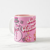 snowman pink, merry chrisnas tweekleurige koffiemok (Voorkant links)