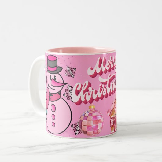 snowman pink, merry chrisnas tweekleurige koffiemok (Voorkant links)