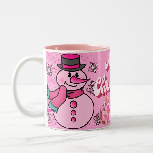 snowman pink, merry chrisnas tweekleurige koffiemok (Links)