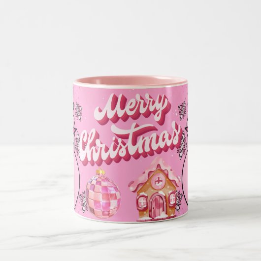 snowman pink, merry chrisnas tweekleurige koffiemok (Center)