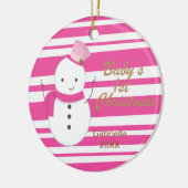 Snowman Pink Zebra Baby's eerste kerstversiering Keramisch Ornament (Links)