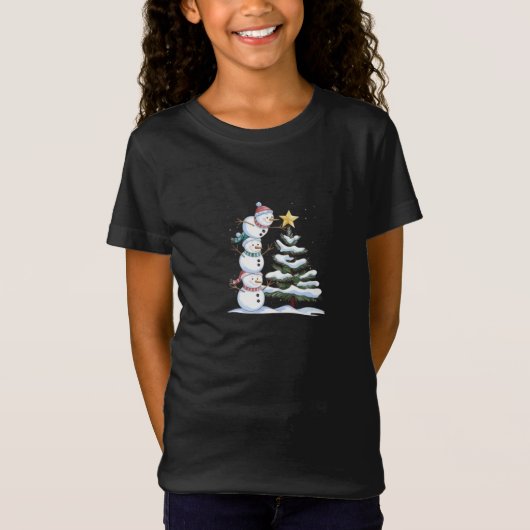 Snowman Piramide versiert de kerstboom T-shirt (Voorkant)