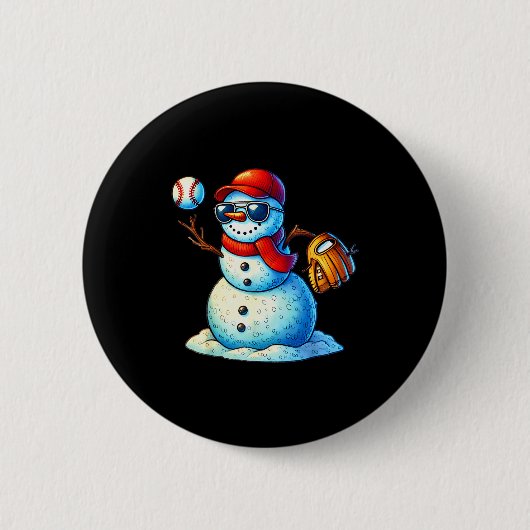 Snowman Playing Baseball As Tcher Boys Teens Chris Ronde Button 5,7 Cm (Voorkant)