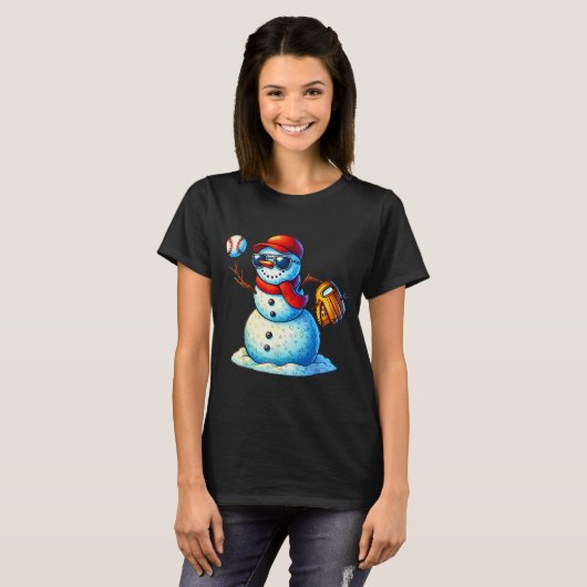 Snowman Playing Baseball As Tcher Boys Teens Chris T-shirt (Voorkant volledig)