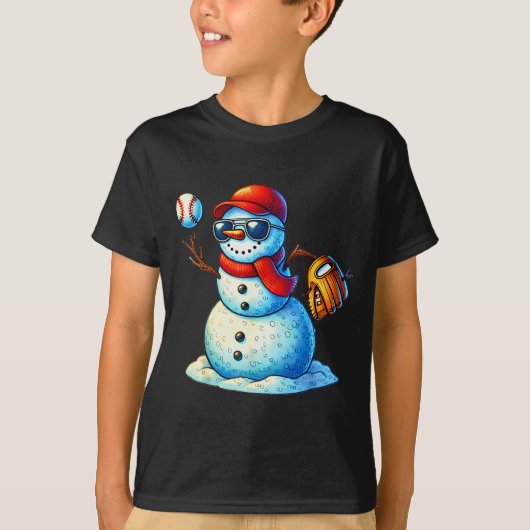 Snowman Playing Baseball As Tcher Boys Teens Chris T-shirt (Voorkant)