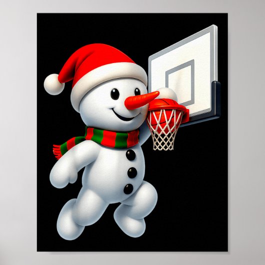 Snowman Playing Basketball Merry Christmas Pajamas Poster (Voorkant)