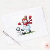 Snowman Playing Soccer Kicking Ball Vierkante Sticker (Envelop)