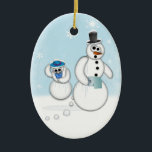 Snowman Poop Keramisch Ornament<br><div class="desc">Een schattige Pooping Snowman en getuige van sneeuwvrouwtje ornament voor de feestdagen. Het ziet er geweldig uit op je kerstboom of het hangen van je achterste uitzicht spiegel. Een grote lach voor de feestdagen.</div>