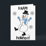 Snowman "PRETTIGE FEESTDAGEN" Kaart<br><div class="desc">Kaart: "PRETTIGE FEESTDAGEN!" Een wintery, schattige sneeuwman om je winter op te helderen! Geïnspireerd door de oorspronkelijke FFrosty, -look, retro-achtige Snowguy uit de jaren '50 is het meest recente ontwerp om in de winter te bellen en te juichen op de sneeuw! Handgetekend met inkt en digitaal gekleurd. Origineel kunstwerk van...</div>