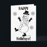 Snowman "PRETTIGE FEESTDAGEN" Kaart<br><div class="desc">Kaart: "PRETTIGE FEESTDAGEN!" Een wintery, schattige sneeuwman om je winter op te helderen! Geïnspireerd door de oorspronkelijke FFrosty, -look, retro-achtige Snowguy uit de jaren '50 is het meest recente ontwerp om in de winter te bellen en te juichen op de sneeuw! Handgetekend met inkt en digitaal gekleurd. Origineel kunstwerk van...</div>