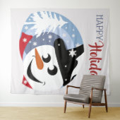 Snowman prettige feestdagen kerstcadeautjes wandkleed (In Situ (horizontaal))