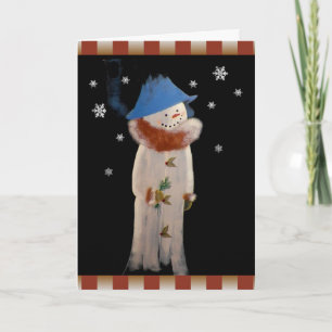 Snowman, primitief meisje met kerst feestdagen kaart