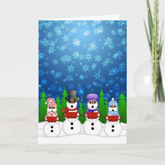Snowman Quartet Caroler Singing Snowy Night Poster Feestdagen Kaart (Voorkant)