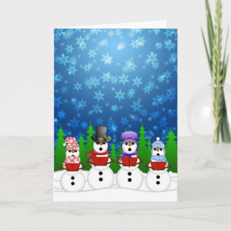 Snowman Quartet Caroler Singing Snowy Night Poster Feestdagen Kaart