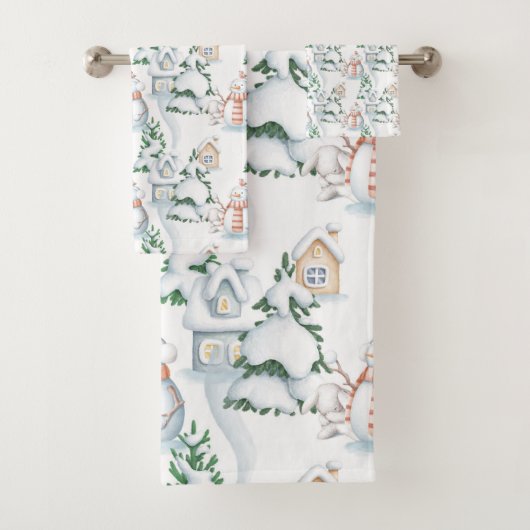 Snowman Rabbit Tree Snow House Kerstmis Bad Handdoek (Insitu)