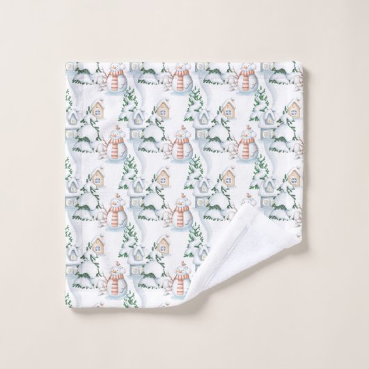 Snowman Rabbit Tree Snow House Kerstmis Bad Handdoek (Wasdoekje)