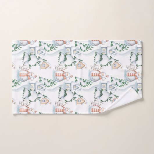 Snowman Rabbit Tree Snow House Kerstmis Bad Handdoek (Handdoek)