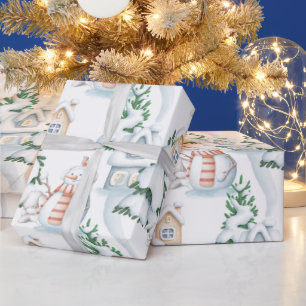 Snowman Rabbit Tree Snow House Kerstmis Cadeaupapier