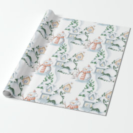 Snowman Rabbit Tree Snow House Kerstmis Cadeaupapier